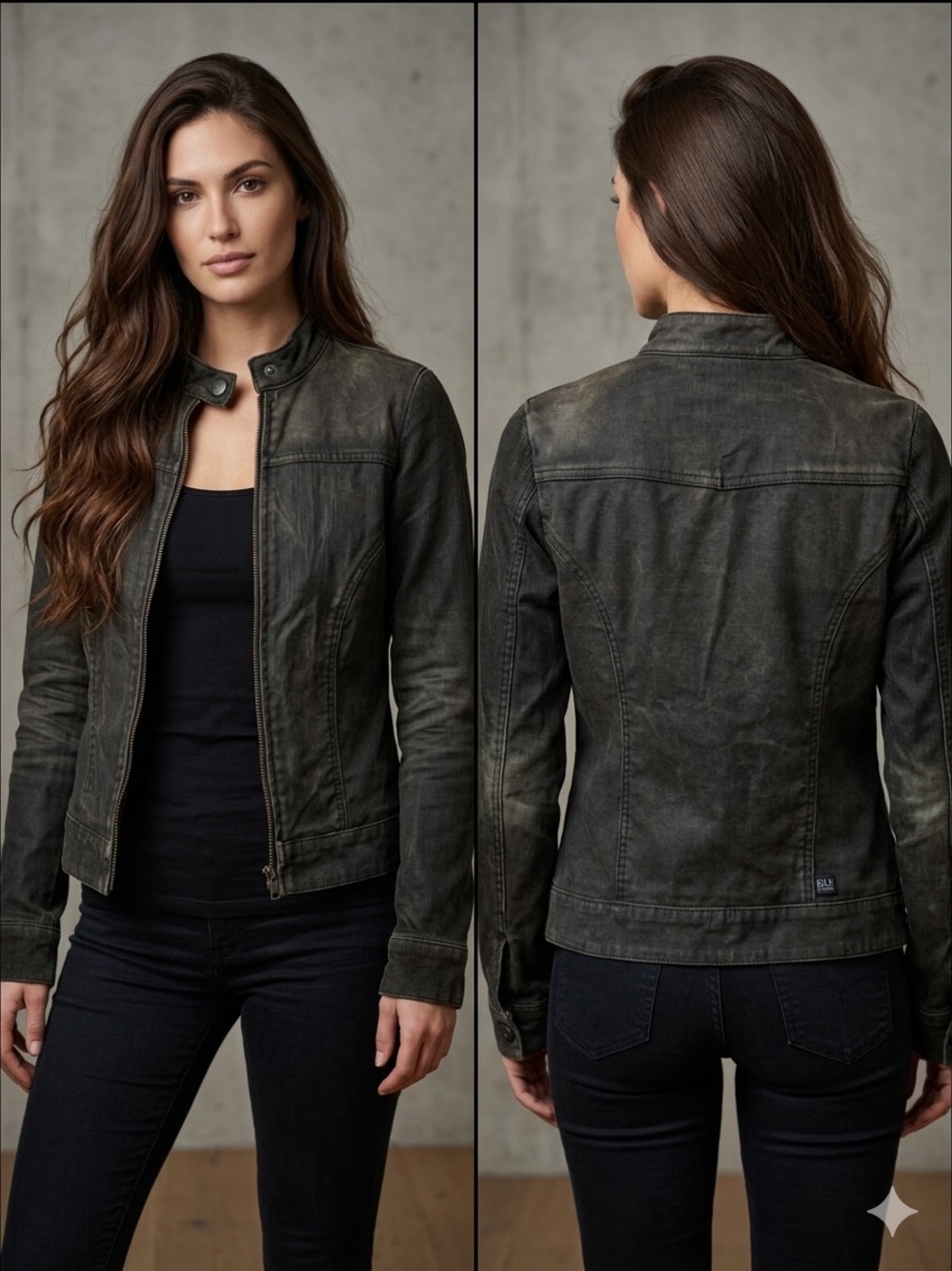Womens Distressed-Effect Moto Jacket - Picture 1 of 3